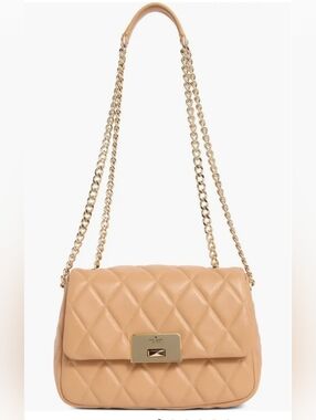 NWT Kate Spade New York Carey Quilted Tan Leather Small Flap Crossbody Bag